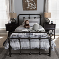 Baxton Studio TS105-Black-Twin Mandy Vintage Industrial Black Finished Metal Twin Size Platform Bed